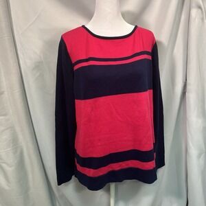 Liz Claiborne Navy & Pink Colorblock Sweater XL Coastal Grandma Preppy Bold